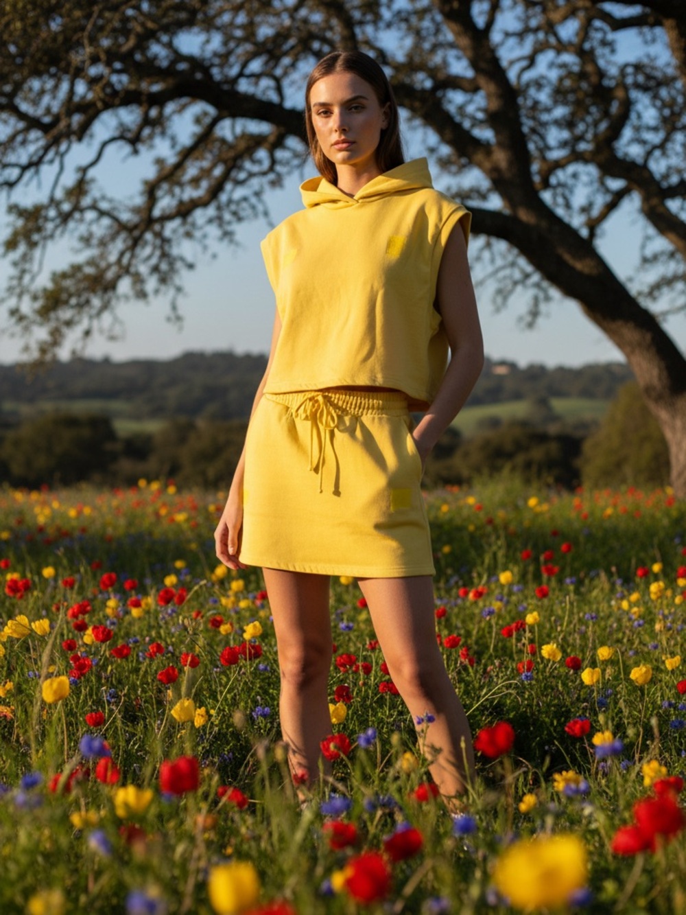 Noize Yellow Drawstring Mini Skirt and matching top